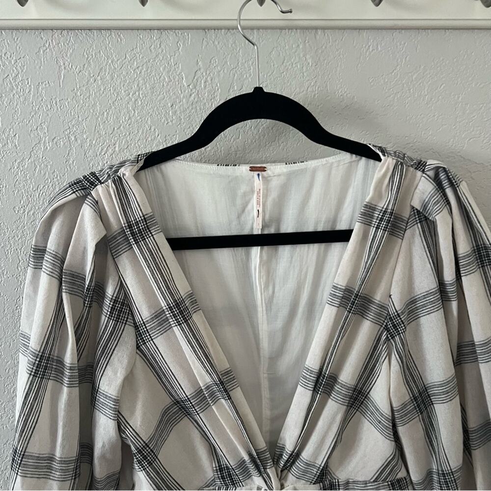 Free People Miss Molly White Plaid Puff-Sleeve Mini Dress - Picture 7 of 10